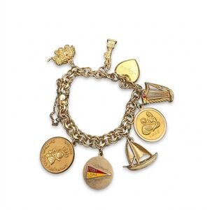 Vintage 12K Gold Filled Double Link Charm Bracelet 9 Charms San Diego JMS Jessop